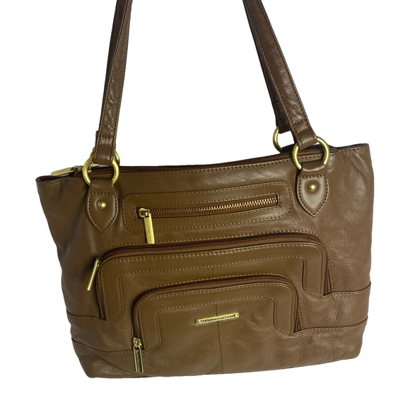 Stone Mountain Leather Bag Shoulder Handbag Purse Color Brown Sz Medium Pockets - Picture 1 of 13